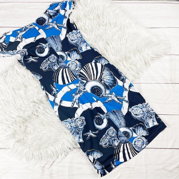 Cache Women's Bold Metallic Nautical Design Seashell Dress in Blue Size Small - Picture 2 of 4